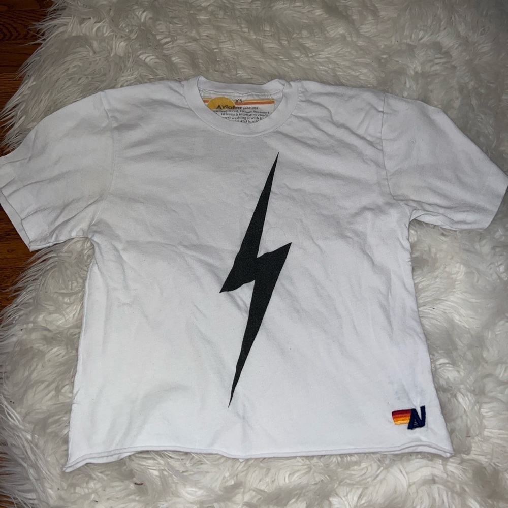 White Lightning bolt aviator nation top